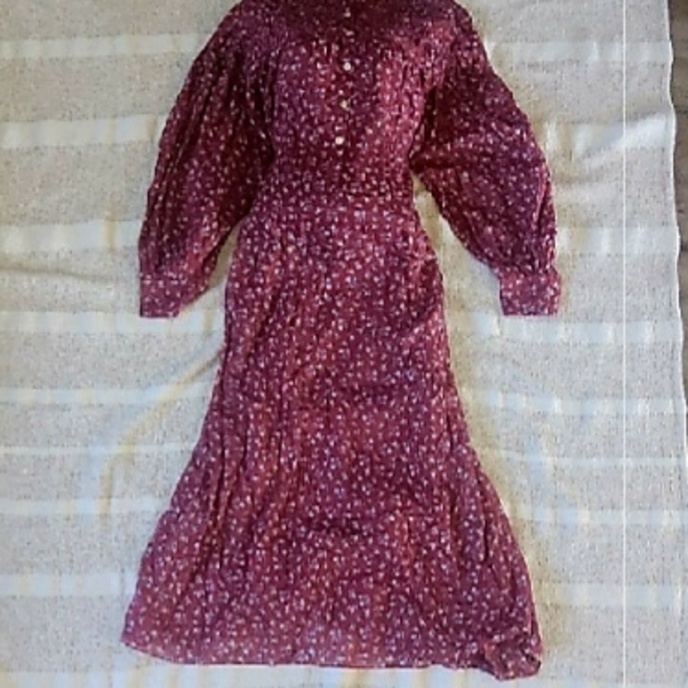 Isabel Etoilet Red Bishop Sleeve Sundress with Mandarin Collar